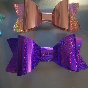 Bundle of 8 big cheer bows on hair ties.